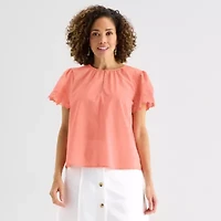 Liz Claiborne Womens Crew Neck Short Sleeve Blouse
