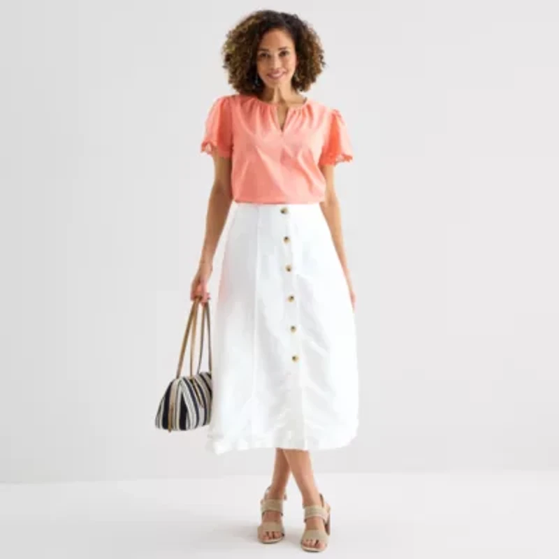 Liz Claiborne Womens Crew Neck Short Sleeve Blouse