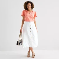 Liz Claiborne Womens Crew Neck Short Sleeve Blouse