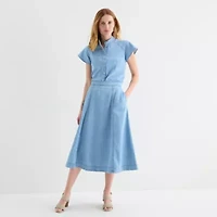 Liz Claiborne Womens High Neck Short Sleeve Blouse