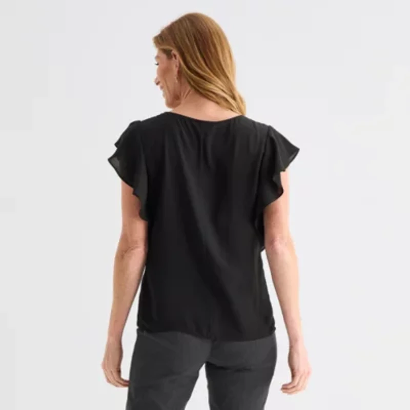 Liz Claiborne Womens Crew Neck Short Sleeve Blouse