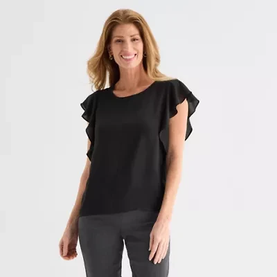 Liz Claiborne Womens Crew Neck Short Sleeve Blouse