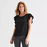 Liz Claiborne Womens Crew Neck Short Sleeve Blouse