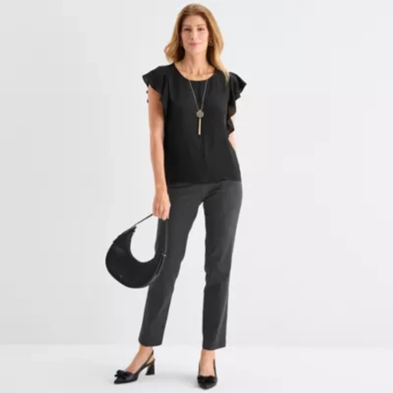 Liz Claiborne Womens Crew Neck Short Sleeve Blouse