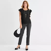 Liz Claiborne Womens Crew Neck Short Sleeve Blouse