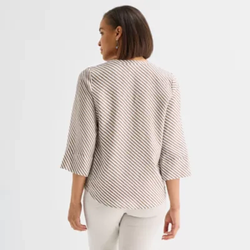 Liz Claiborne Womens Split Crew Neck 3/4 Sleeve Tunic Top