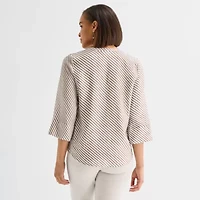 Liz Claiborne Womens Split Crew Neck 3/4 Sleeve Tunic Top