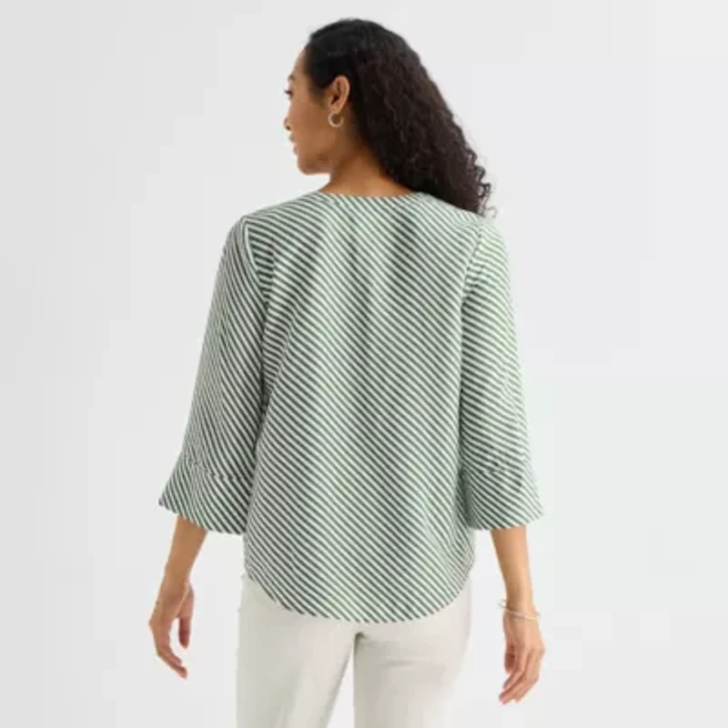 Liz Claiborne Womens Split Crew Neck 3/4 Sleeve Tunic Top