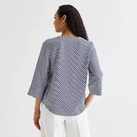 Liz Claiborne Womens Split Crew Neck 3/4 Sleeve Tunic Top