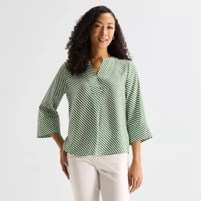 Liz Claiborne Womens Split Crew Neck 3/4 Sleeve Tunic Top