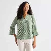 Liz Claiborne Womens Split Crew Neck 3/4 Sleeve Tunic Top