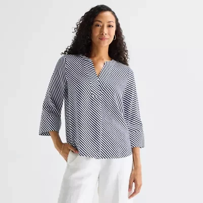 Liz Claiborne Womens Split Crew Neck 3/4 Sleeve Tunic Top