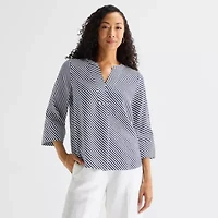 Liz Claiborne Womens Split Crew Neck 3/4 Sleeve Tunic Top