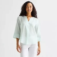 Liz Claiborne Womens Split Crew Neck 3/4 Sleeve Tunic Top