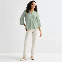 Liz Claiborne Womens Split Crew Neck 3/4 Sleeve Tunic Top