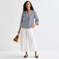 Liz Claiborne Womens Split Crew Neck 3/4 Sleeve Tunic Top