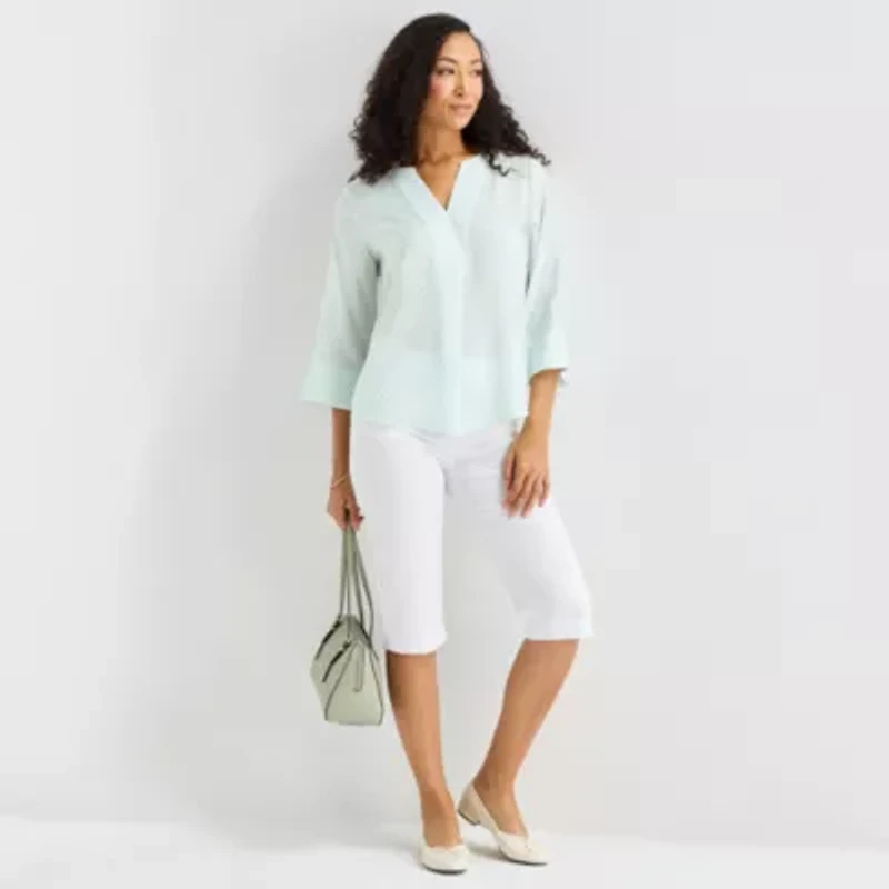 Liz Claiborne Womens Split Crew Neck 3/4 Sleeve Tunic Top