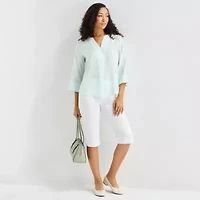 Liz Claiborne Womens Split Crew Neck 3/4 Sleeve Tunic Top