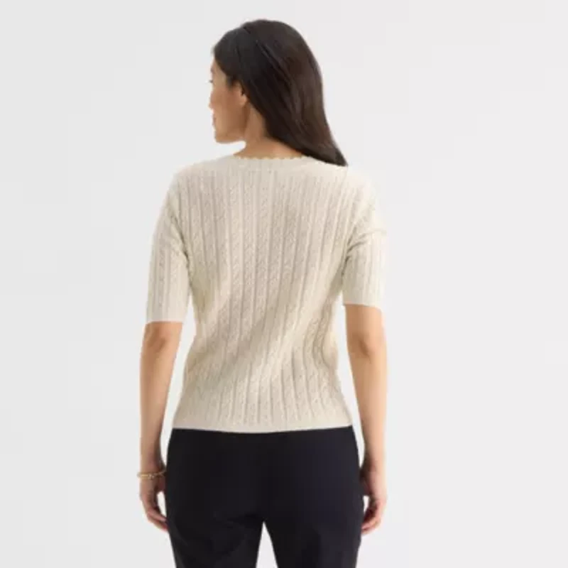 Liz Claiborne Womens Crew Neck Short Sleeve Pullover Sweater