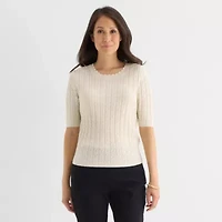 Liz Claiborne Womens Crew Neck Short Sleeve Pullover Sweater