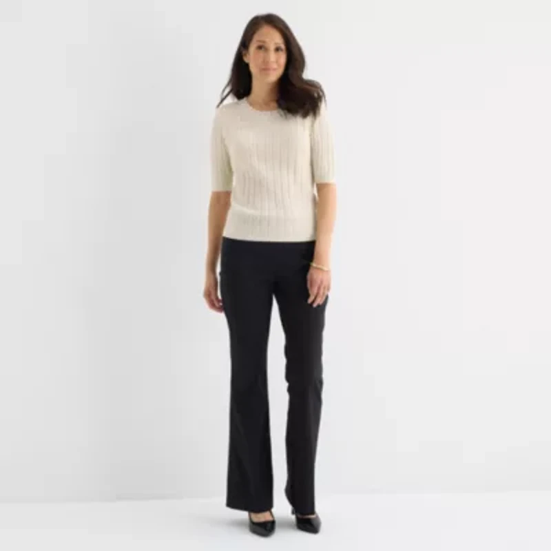 Liz Claiborne Womens Crew Neck Short Sleeve Pullover Sweater