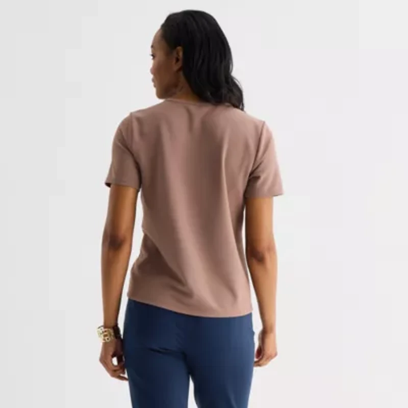 Liz Claiborne Womens Crew Neck Short Sleeve Blouse