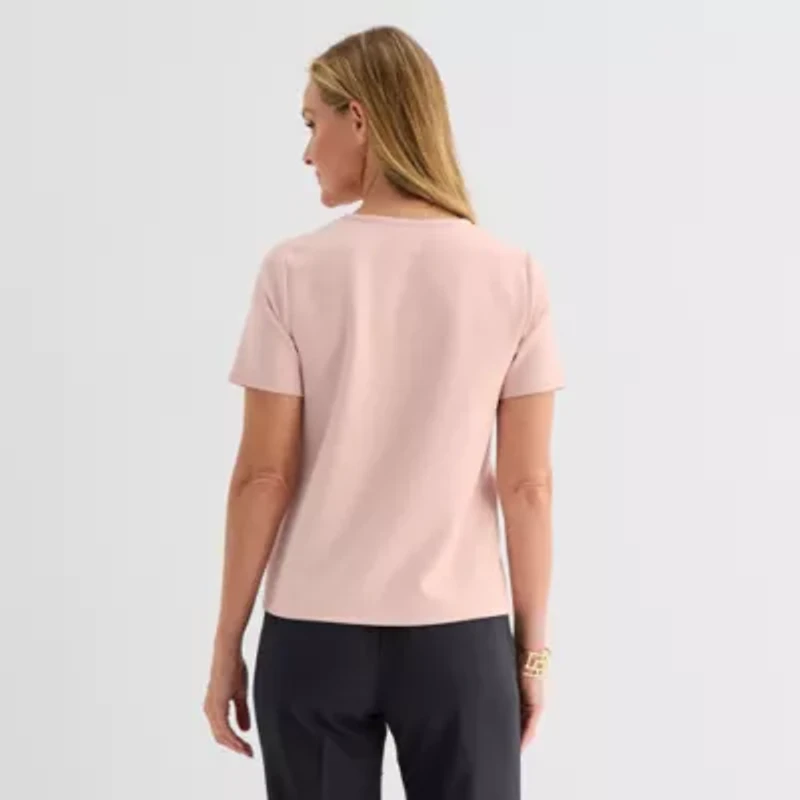 Liz Claiborne Womens Crew Neck Short Sleeve Blouse