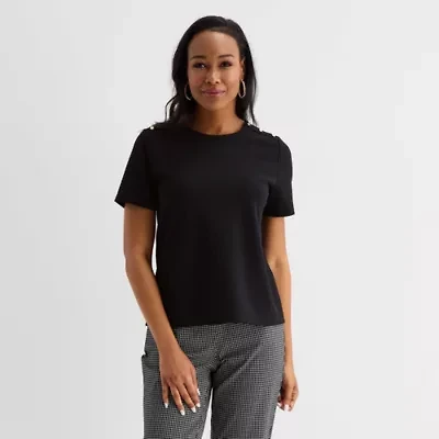 Liz Claiborne Womens Crew Neck Short Sleeve Blouse