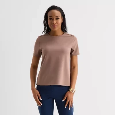 Liz Claiborne Womens Crew Neck Short Sleeve Blouse