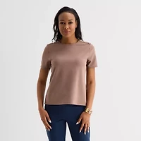 Liz Claiborne Womens Crew Neck Short Sleeve Blouse