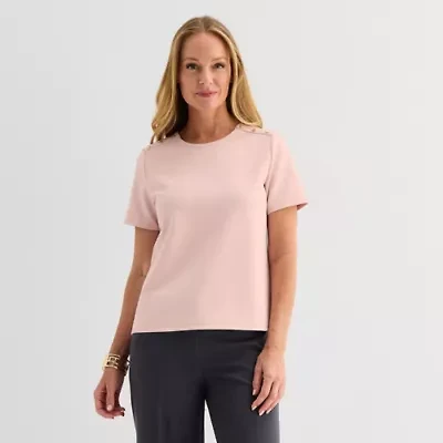 Liz Claiborne Womens Crew Neck Short Sleeve Blouse