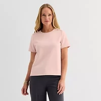 Liz Claiborne Womens Crew Neck Short Sleeve Blouse
