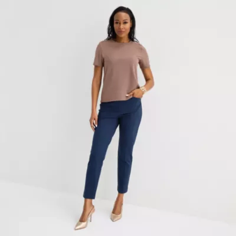 Liz Claiborne Womens Crew Neck Short Sleeve Blouse