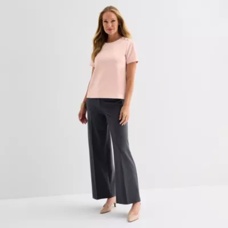 Liz Claiborne Womens Crew Neck Short Sleeve Blouse