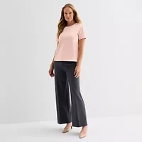Liz Claiborne Womens Crew Neck Short Sleeve Blouse