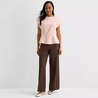 Liz Claiborne Womens Round Neck Short Sleeve Peplum Top
