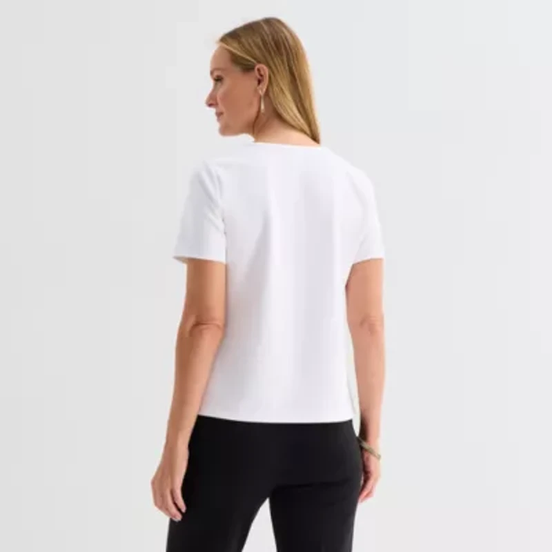 Liz Claiborne Womens Crew Neck Short Sleeve Blouse