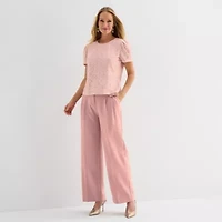 Liz Claiborne Womens Crew Neck Short Sleeve Lace Blouse