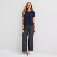 Liz Claiborne Womens Crew Neck Short Sleeve Lace Blouse