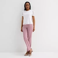 Liz Claiborne Womens Crew Neck Short Sleeve Lace Blouse