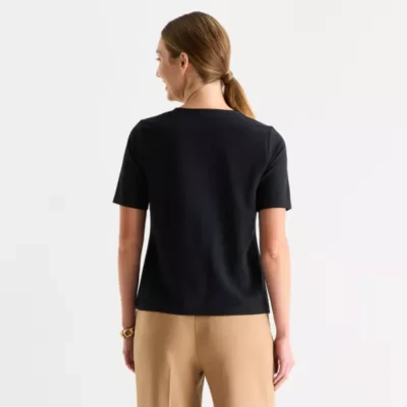 Liz Claiborne Womens Keyhole Neck Short Sleeve Blouse