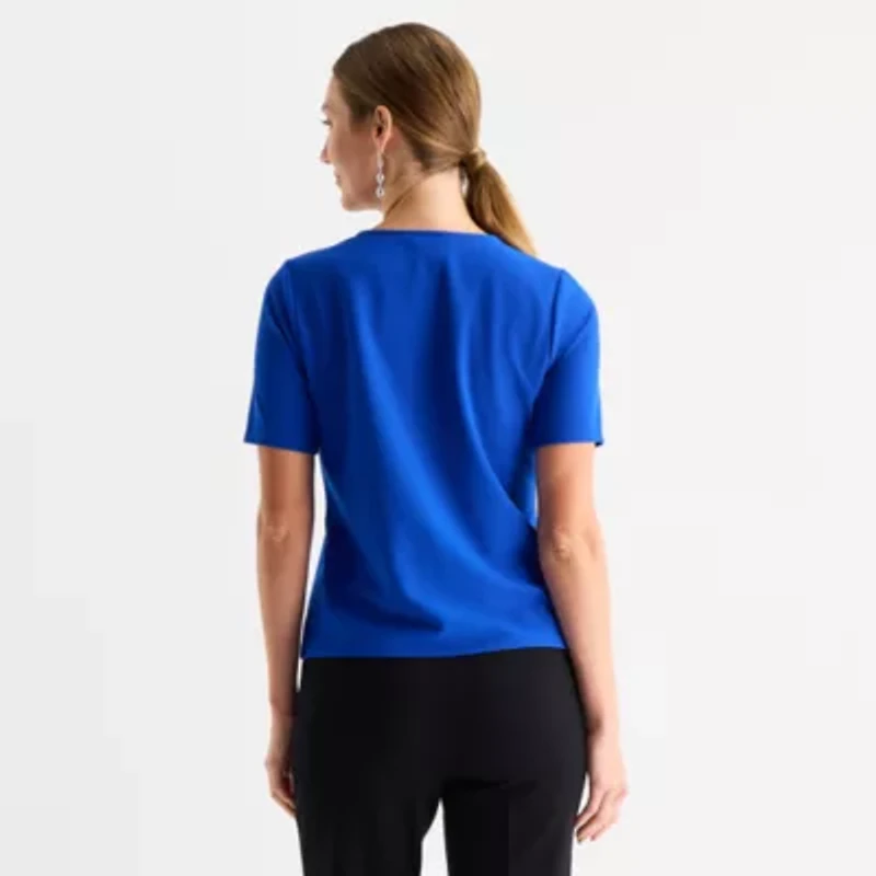 Liz Claiborne Womens Keyhole Neck Short Sleeve Blouse