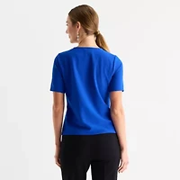 Liz Claiborne Womens Keyhole Neck Short Sleeve Blouse