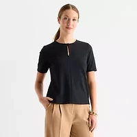 Liz Claiborne Womens Keyhole Neck Short Sleeve Blouse