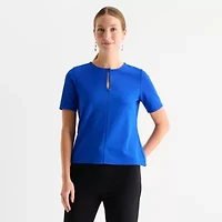 Liz Claiborne Womens Keyhole Neck Short Sleeve Blouse