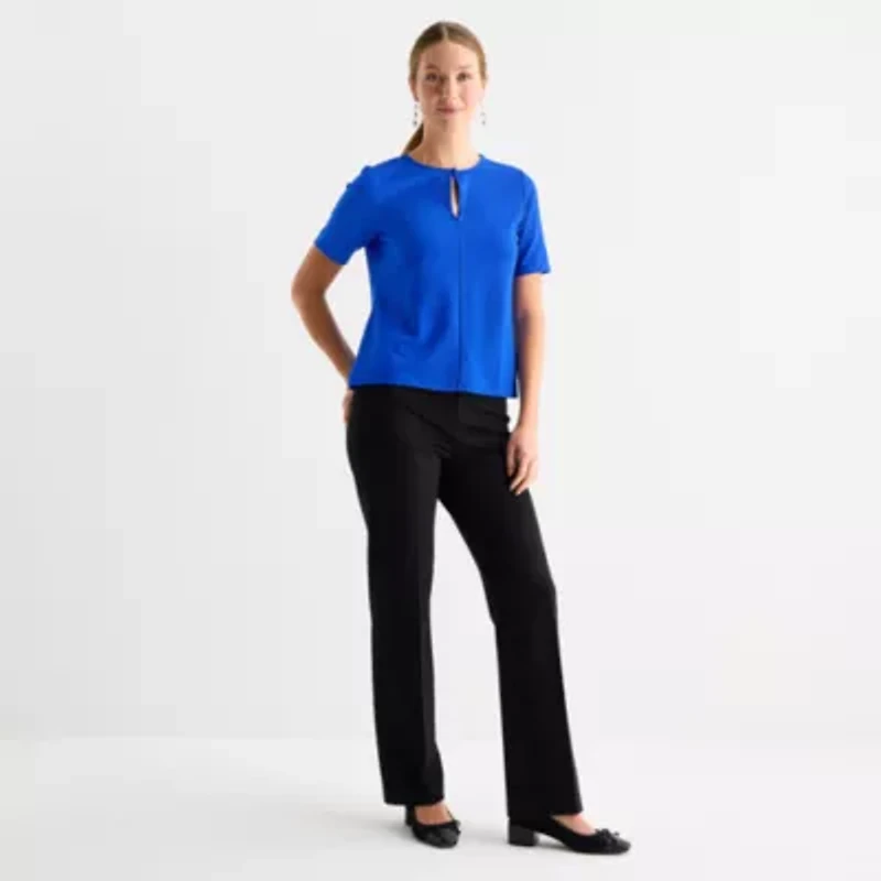 Liz Claiborne Womens Keyhole Neck Short Sleeve Blouse