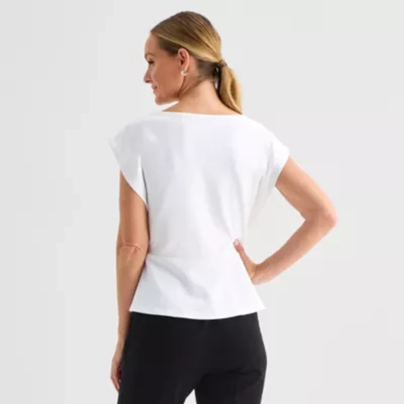 Liz Claiborne Womens Round Neck Short Sleeve Peplum Top