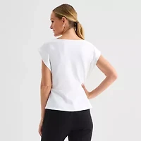 Liz Claiborne Womens Round Neck Short Sleeve Peplum Top