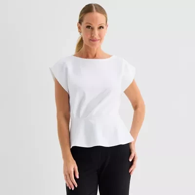 Liz Claiborne Womens Round Neck Short Sleeve Peplum Top