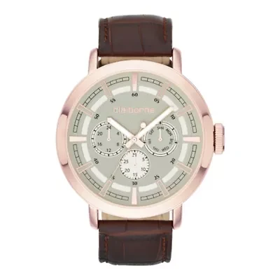 Claiborne® Mens Rose-Tone Leather Strap Multifunction Watch
